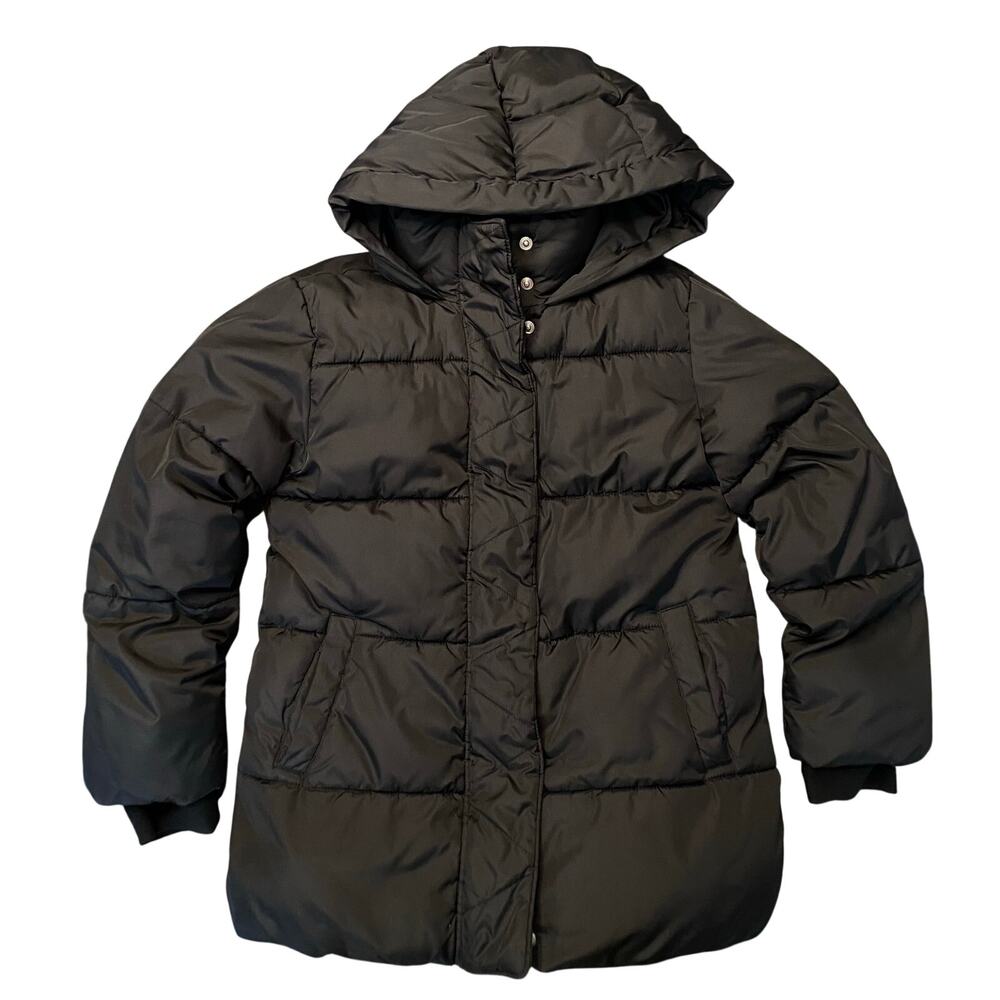 Gap Puffer Jacket Boys Sz M Black Full Zip Hooded P.U.R.E
